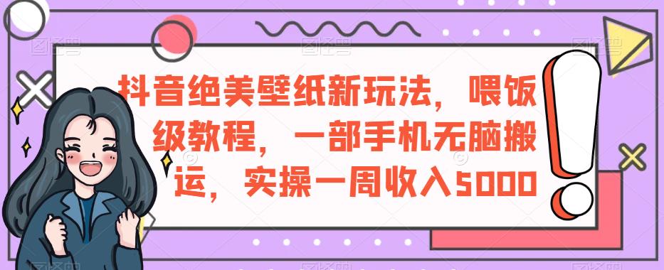抖音绝美壁纸新玩法，喂饭级教程，一部手机无脑搬运，实操一周收入5000【揭秘】 - 网赚资源网-网赚资源网