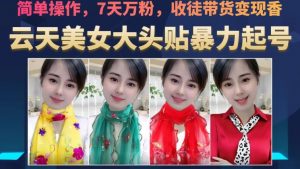 云天美女大头贴暴力起号教学,简单操作,7天万粉,收徒带货变现香-网赚资源网