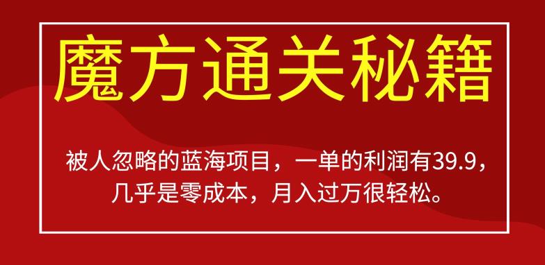被人忽略的蓝海项目，魔方通关秘籍，一单的利润有39.9，几乎是零成本，月入过万很轻松【揭秘】 - 网赚资源网-网赚资源网