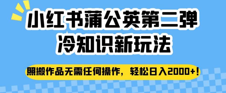 小红书蒲公英第二弹冷知识新玩法，照搬作品无需任何操作，轻松日入2000+【揭秘】 - 网赚资源网-网赚资源网