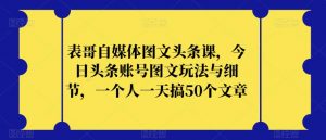 表哥自媒体图文头条课，今日头条账号图文玩法与细节，一个人一天搞50个文章-网赚资源网