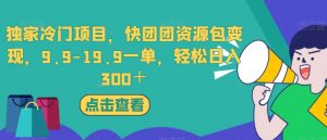 独家冷门项目，快团团资源包变现，9.9-19.9一单，轻松日入300＋【揭秘】-网赚资源网