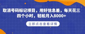 取消号码标记项目，用好信息差，每天花三四个小时，轻松月入8000+【揭秘】-网赚资源网