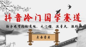 抖音冷门国学赛道,新手也可轻松变现,无门槛,流量大,涨粉快-网赚资源网