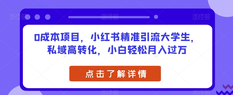 0成本项目，小红书精准引流大学生，私域高转化，小白轻松月入过万【揭秘】 - 网赚资源网-网赚资源网
