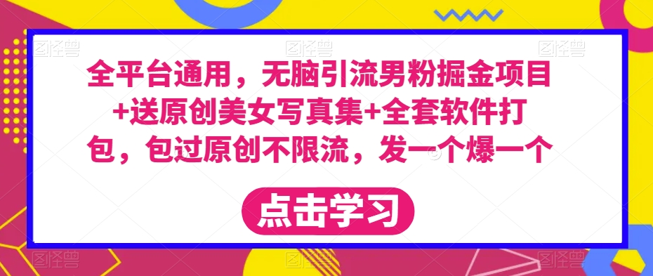 全平台通用，无脑引流男粉掘金项目+送原创美女写真集+全套软件打包，包过原创不限流，发一个爆一个【揭秘】 - 网赚资源网-网赚资源网