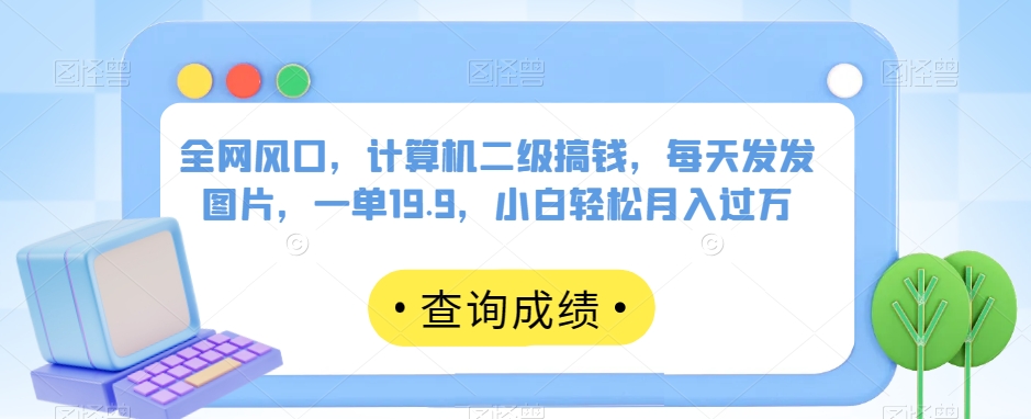 全网风口，计算机二级搞钱，每天发发图片，一单19.9，小白轻松月入过万【揭秘】 - 网赚资源网-网赚资源网