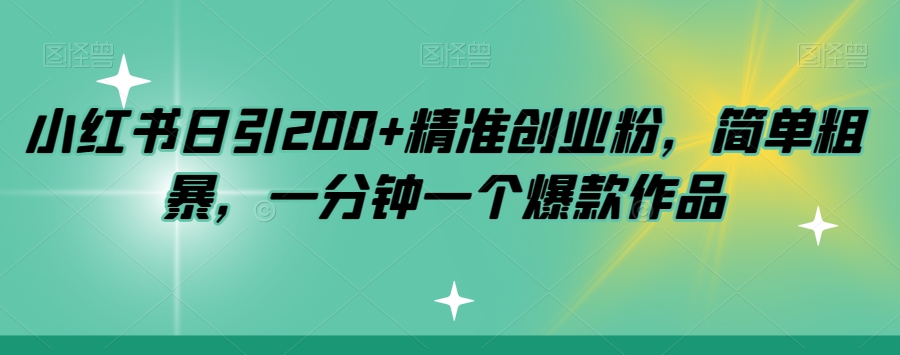 小红书日引200+精准创业粉，简单粗暴，一分钟一个爆款作品【揭秘】 - 网赚资源网-网赚资源网