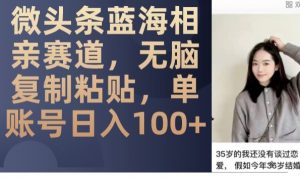 微头条蓝海相亲赛道,无脑复制粘贴,单账号日入100+-网赚资源网