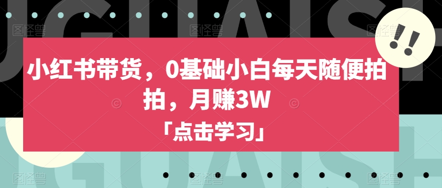 小红书带货，0基础小白每天随便拍拍，月赚3W【揭秘】 - 网赚资源网-网赚资源网