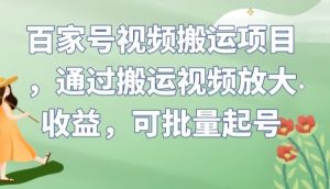 百家号视频搬运项目,通过搬运视频放大收益,可批量起号【揭秘】-网赚资源网