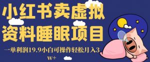 小红书卖虚拟资料睡眠项目,一单利润19.9小白可操作轻松月入3w+【揭秘】-网赚资源网