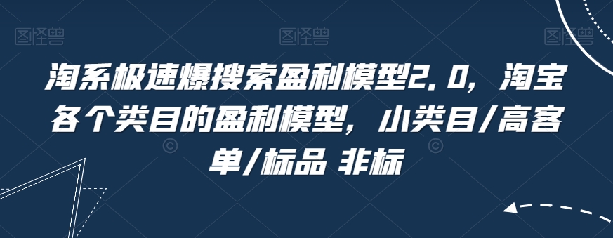 淘系极速爆搜索盈利模型2.0，淘宝各个类目的盈利模型，小类目/高客单/标品 非标 - 网赚资源网-网赚资源网