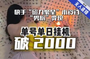 【日入破2000】快手无人直播不进人?“磁力聚星”没收益?不会卡屏、卡同城流量?最新课程会通通解决!-网赚资源网
