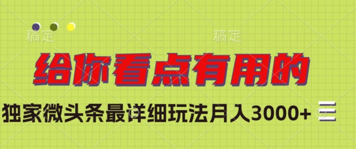 独家微头条最详细玩法，月入3000+【揭秘】 - 网赚资源网-网赚资源网