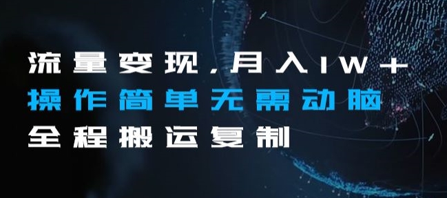 流量变现，月入1W+操作简单无需动脑全程搬运复制【揭秘】 - 网赚资源网-网赚资源网