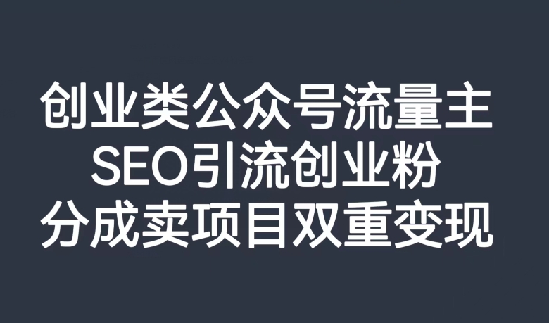 创业类公众号流量主，SEO引流创业粉，分成卖项目双重变现【揭秘】 - 网赚资源网-网赚资源网