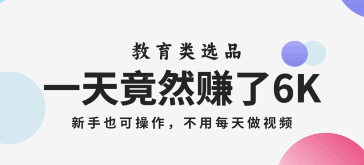 一天竟然赚了6000多，教育类选品，新手也可操作，更不用每天做短视频【揭秘】 - 网赚资源网-网赚资源网