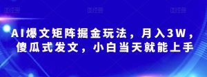 AI爆文矩阵掘金玩法,月入3W,傻瓜式发文,小白当天就能上手【揭秘】-网赚资源网