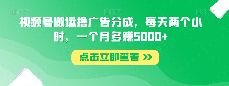 视频号搬运撸广告分成，每天两个小时，一个月多赚5000+ - 网赚资源网-网赚资源网