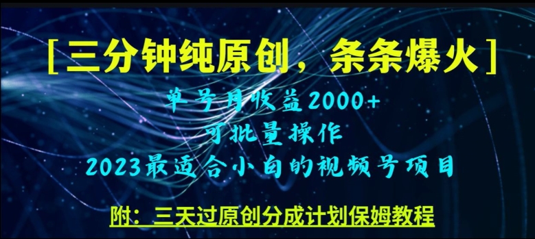 三分钟制作视频号纯原创，条条爆款，轻松月入过万【揭秘】 - 网赚资源网-网赚资源网