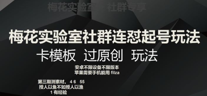 梅花实验室社群连怼起号玩法，卡模板过原创玩法【揭秘】 - 网赚资源网-网赚资源网