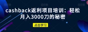 cashback返利项目培训：轻松月入3000刀的秘密-网赚资源网
