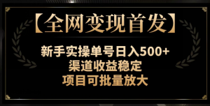 【全网变现首发】新手实操单号日入500+，渠道收益稳定，项目可批量放大【揭秘】-网赚资源网
