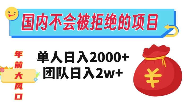 在国内不怕被拒绝的项目，单人日入2000，团队日入20000+【揭秘】 - 网赚资源网-网赚资源网