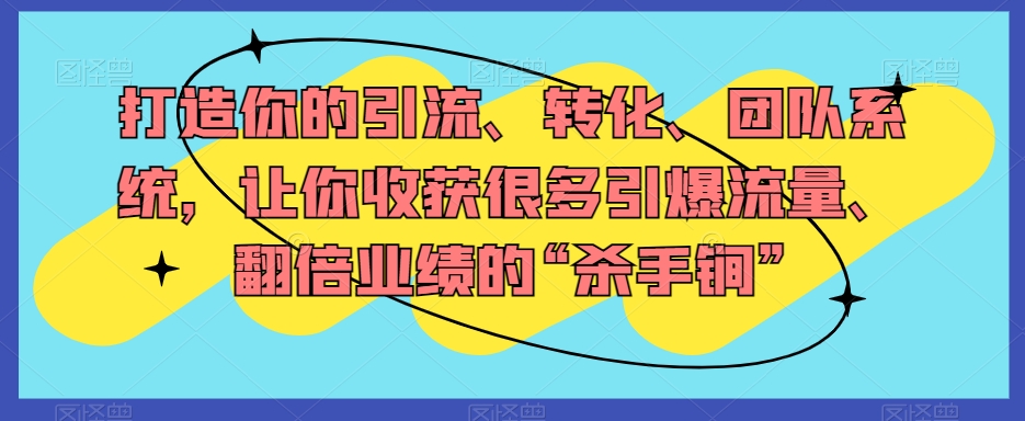 打造你的引流、转化、团队系统，让你收获很多引爆流量、翻倍业绩的“杀手锏” - 网赚资源网-网赚资源网