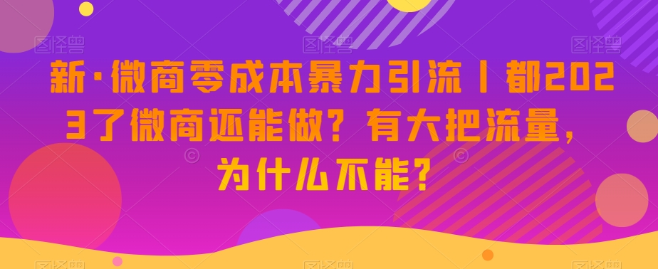 新·微商零成本暴力引流丨都2023了微商还能做？有大把流量，为什么不能？ - 网赚资源网-网赚资源网