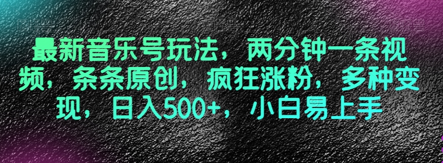 最新音乐号玩法，两分钟一条视频，条条原创，疯狂涨粉，多种变现，日入500+，小白易上手【揭秘】 - 网赚资源网-网赚资源网