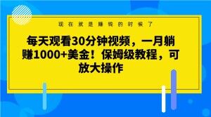 每天观看30分钟视频，一月躺赚1000+美金！保姆级教程，可放大操作【揭秘】 - 网赚资源网-网赚资源网