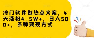 冷门软件做热点文案,4天涨粉4.5W+,日入500+,多种变现方式【揭秘】-网赚资源网