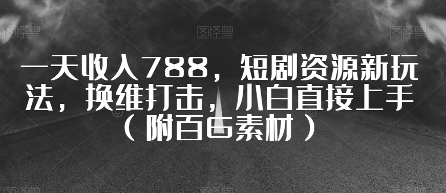 一天收入788，短剧资源新玩法，换维打击，小白直接上手（附百G素材）【揭秘】 - 网赚资源网-网赚资源网