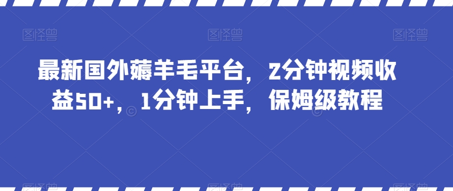 最新国外薅羊毛平台，2分钟视频收益50+，1分钟上手，保姆级教程【揭秘】 - 网赚资源网-网赚资源网