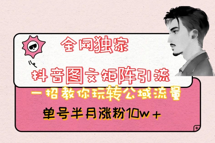 全网独家抖音图文矩阵引流，一招教你玩转公域流量，单号半月涨粉10w+【揭秘】 - 网赚资源网-网赚资源网