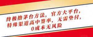 终极撸茅台方法,官方大平台,特殊渠道高中签率,无需垫付,0成本无风险【揭秘】-网赚资源网