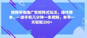 视频号强撸广告矩阵式玩法，操作简单，一部手机几分钟一条视频，单号一天轻松200+【揭秘】-网赚资源网