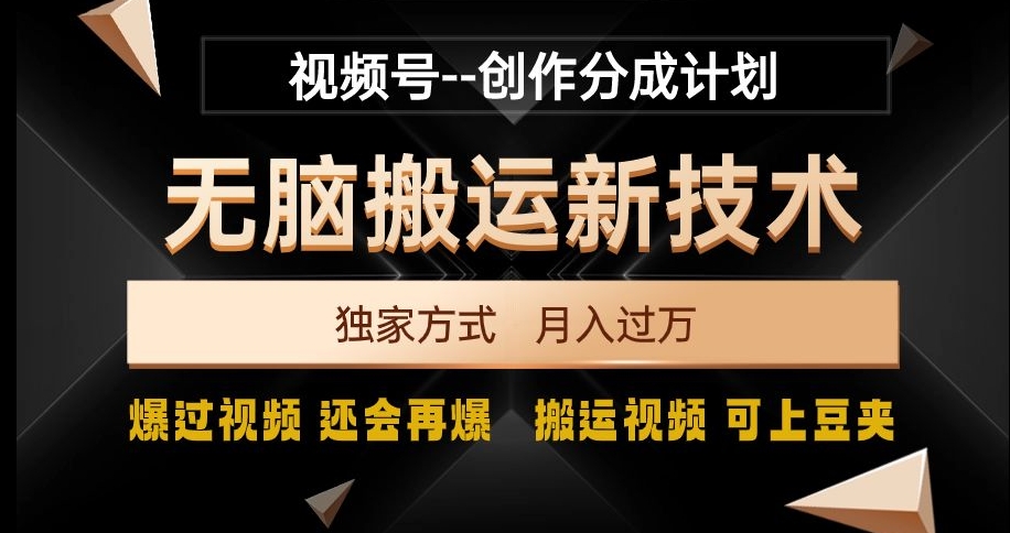 视频号无脑搬运新技术，破原创壕流量，独家方式，爆过视频，还会再爆【揭秘】 - 网赚资源网-网赚资源网