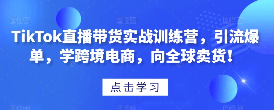 TikTok直播带货实战训练营，引流爆单，学跨境电商，向全球卖货！ - 网赚资源网-网赚资源网