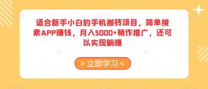 适合新手小白的手机搬砖项目,简单搜素APP赚钱,月入5000+稍作推广,还可以实现躺赚【揭秘】-网赚资源网
