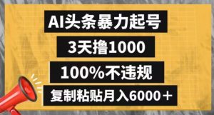 AI头条暴力起号,3天撸1000,100%不违规,复制粘贴月入6000+【揭秘】-网赚资源网