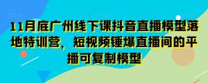 11月底广州线下课抖音直播模型落地特训营，短视频锤爆直播间的平播可复制模型-网赚资源网