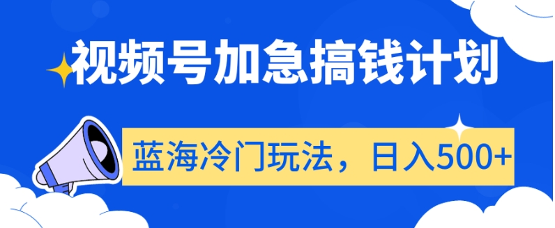 视频号加急搞钱计划，蓝海冷门玩法，日入500+【揭秘】 - 网赚资源网-网赚资源网
