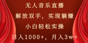 无人音乐直播,解放双手,实现躺赚,小白轻松实操,日入1000+,月入3w+【揭秘】-网赚资源网