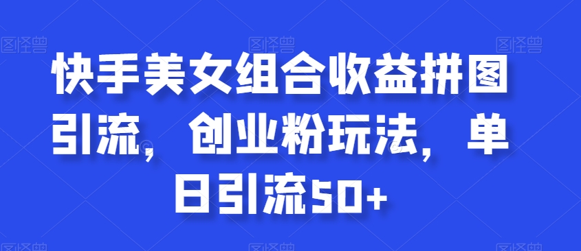 快手美女组合收益拼图引流，创业粉玩法，单日引流50+【揭秘】 - 网赚资源网-网赚资源网