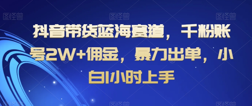 抖音带货蓝海赛道，千粉账号2W+佣金，暴力出单，小白1小时上手【揭秘】 - 网赚资源网-网赚资源网
