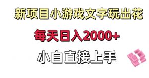 新项目小游戏文字玩出花日入2000+,每天只需一小时,小白直接上手【揭秘】-网赚资源网