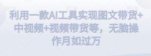 利用一款AI工具实现图文带货+中视频+视频带货等,无脑操作月如过万【揭秘】-网赚资源网